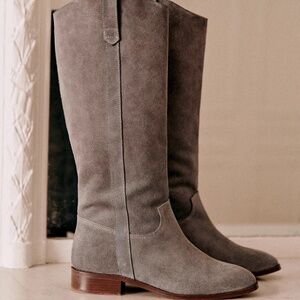 Sezane Gabrielle Low Suede Calf Boots Gray 7