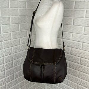 THE SAK Deena Satchel Foldover Hobo Brown Pebbled Leather Shoulder Crossbody Bag