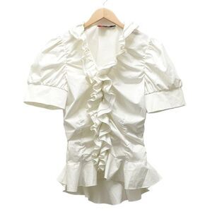 Vintage Debbie Shuchart Ruffled Ivory Cotton Poplin Puff Sleeve Blouse Size 10