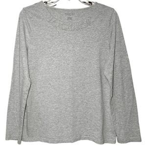 Talbots Knit Top with Pleating at Neckline in Grey Heather Women’s LP