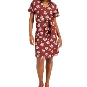 Alfani NWT ditzy wrap midi burgundy red floral flowy dress size Medium