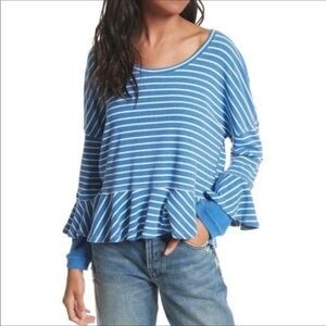 Free People oversized blue and white stripe top