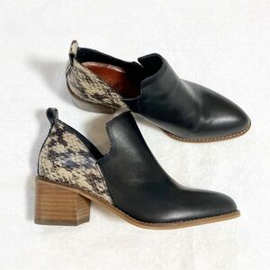 1. State black leather and snakeskin Idania booties 6/36.5