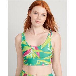 NWT Old Navy Scoopneck Athletic Swim Bikini Top Tropical Boho Beach Teal 3X