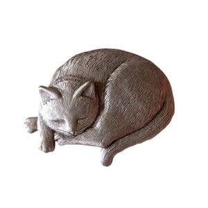 JJ Jonette Brooch Pin Jewelry Silver Pewter Sleeping Cat Signed Vintage