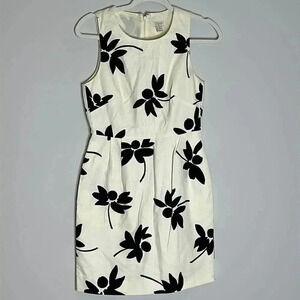 J. Crew Floral Printed Sheath Dress, Off White & Black, Size 2P