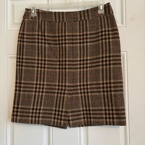 Ann Taylor Brown Plaid 100% Virgin Wool Pencil Skirt, Size 10 Petite