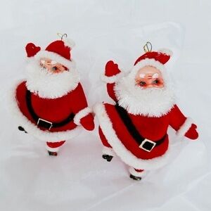 Vintage Mid-Century Pair of Flocked Santas​