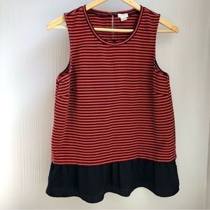 J. Crew peplum navy orange striped sleeveless blouse woman’s size S‎