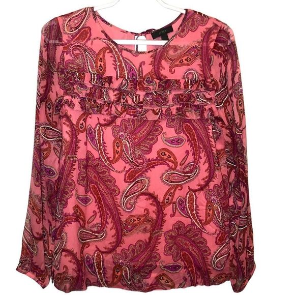 J Crew Silk Chiffon Paisley Ruffled Top in Pink Multi Women’s 4 - Picture 2 of 10