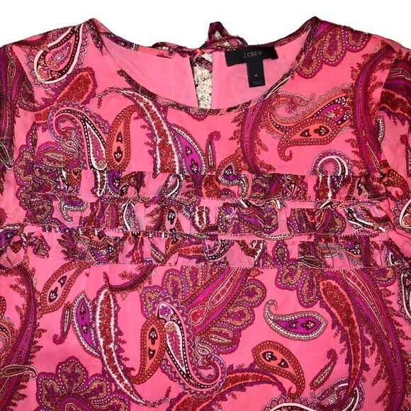 J Crew Silk Chiffon Paisley Ruffled Top in Pink Multi Women’s 4 - Picture 3 of 10