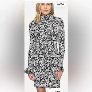 Michael Kors Bell Sleeve Bodycon Dress Black Ecru Floral