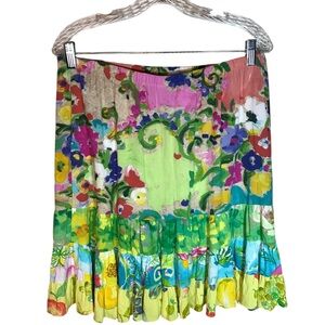 VTG Jams world printed Skirt XL floral ruffle tiered pull on art to wear Hawaii