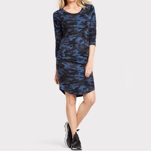 Sundry Side Ruched Sweatshirt Dress in Blue & Black Camo Sundry 2 | Size Medium