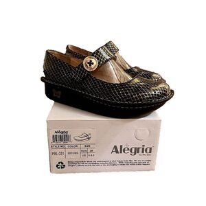 EEUC Alegria Paloma 331 Black Gold Wire Print Mary Janes Shoes Sz 38 or 8 - 8.5