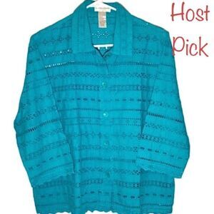 Draper’s and Damon’s Eyelet Blouse/Jacket in Teal Green Women’s Petite Large