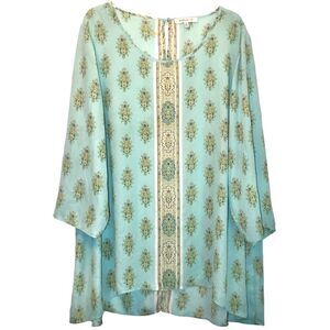 Rose & Olive Paisley Blouse in Aqua/Gold Women’s 3X