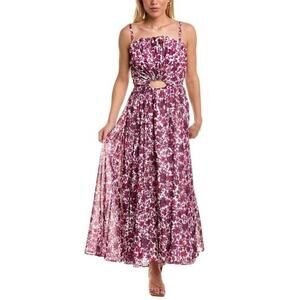 Amur Destinee Fan Bodice Midi Dress Cutout Floral Botanical Purple Size 2