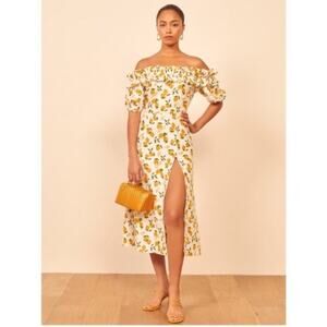 Reformation Marley Linen Dress in Lemon Print