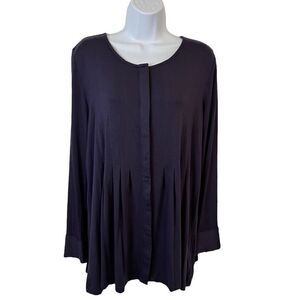 Soft Surroundings Womens Navy Blue Long Sleeve Pleated Stretch Tunic Top