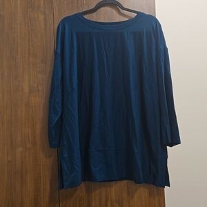 Eileen Fisher-Teal Viscose Nylon Spandex Long Sleeve Top-Size 1X