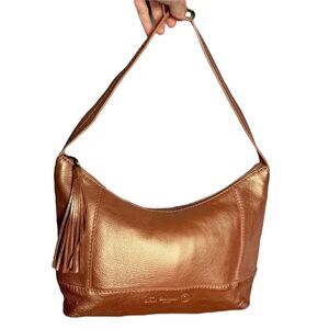 The Sak metallic rose gold pebbled leather tassel shoulder hobo bag new