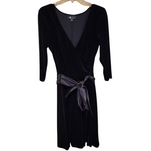 AB Studio Velvet Faux Wrap Dress with Satin Sash