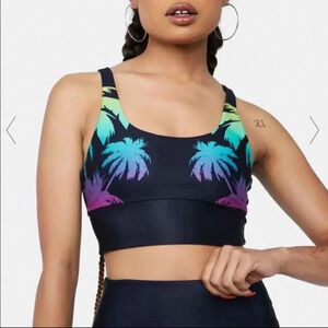 BEACH RIOT Leah Sports Bra in Rainbow Palm Madness