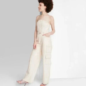 Women's Tube Cargo Denim Jumpsuit - 
Off -White M