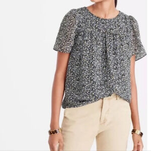 J.Crew Metallic chiffon top in ditsy floral print Size 0