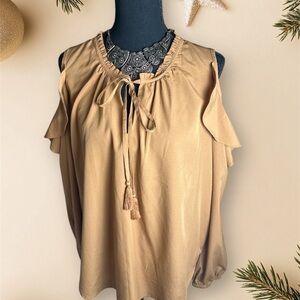 Women's Beige Cold Shoulder Top