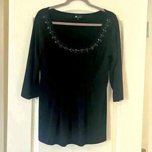 EUC AB Studio Black Blouse With Jeweled Neckline Women’s Large