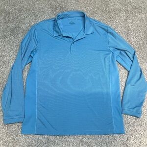 San Soleil Shirt Men’s Large Blue Striped Polo Long Sleeve UV 50+ Cooling Golf