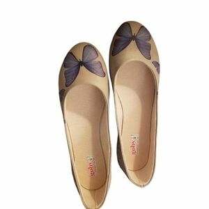 Goby Butterfly Painted Beige Ballet Flats sz9.5