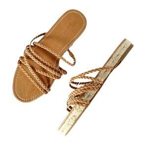 New Madewell The Kathryn Espadrille Slide Sandal Tan Leather Women’s Size 6.5