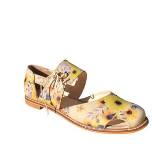 Goby Yellow & Cream Spring Is In The Air Floral Mary Jane Flat Size EU 42