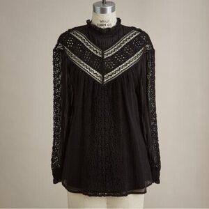 Sundance Black Victorian Bohemian Crochet Lace Embroidered Blouse Size Medium