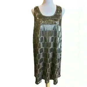 Minkpink Metallic Shiny Silver Midi  Dress Size Medium With Scoop Neckline