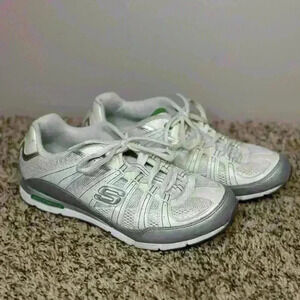 Skechers Women White And Green Lace-up Size 6 Sneakers