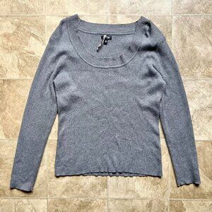 Vintage Y2K Gray Long Sleeve Sweater Scoop Neck Office Siren Corpcore Grunge XL