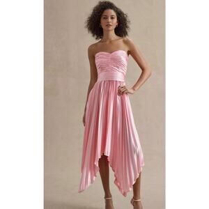 NWT AMUR Khloe Sweetheart Rosewater Charmeuse Pleated Strapless Cocktail Dress