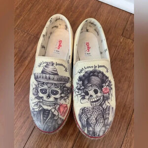 Goby Day of the Dead Canvas Slip On Sneakers Skeleton Love Women’s Size 39