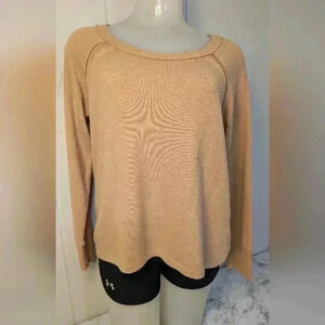 Lumière Women's M Beige Tan Sweater Knit Top Long Sleeve Fuzzy