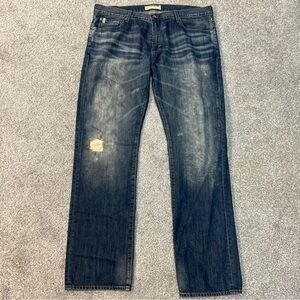 Big Star Jeans Mens 38L 38x34 Blue Union Straight Distressed Cotton Pants Denim