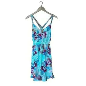 BeBop Juniors Size Small Blue Floral Cross Back Dress