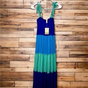 NWT BeBop Women's XS Blue Color Lightweight Block Spaghetti Strap Maxi Dress