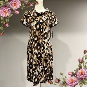 Leopard print cap sleeve dress