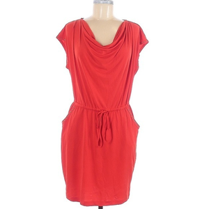 Kensie M red drape neck gold stud‎ short sleeve elastic tie waist pocket dress