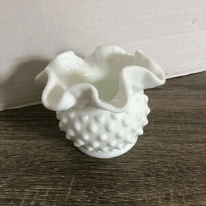 Vtg Fenton  Ruffle Hobnail Vase