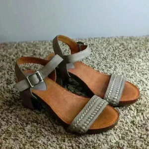 Nurture comfortable grey block heel sandals size 5.5M